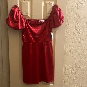 Red Puff Sleeve Dress